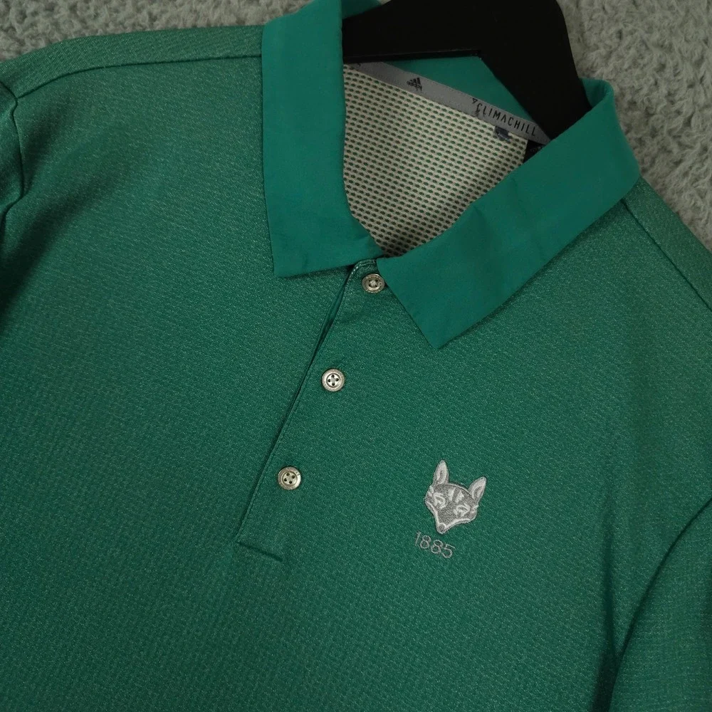 Adidas Polo Shirt Mens Medium Green Climachill Performance Wolf 1885‎ Logo Golf